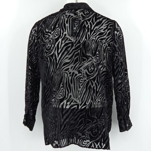 Slim Factor Holiday Shine Velvet Burnout Button Up Down Shirt Womens L Witchy - Picture 2 of 8